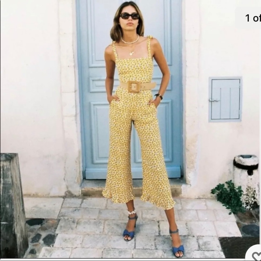 Faithfull the Brand Yellow floral jumpsuit